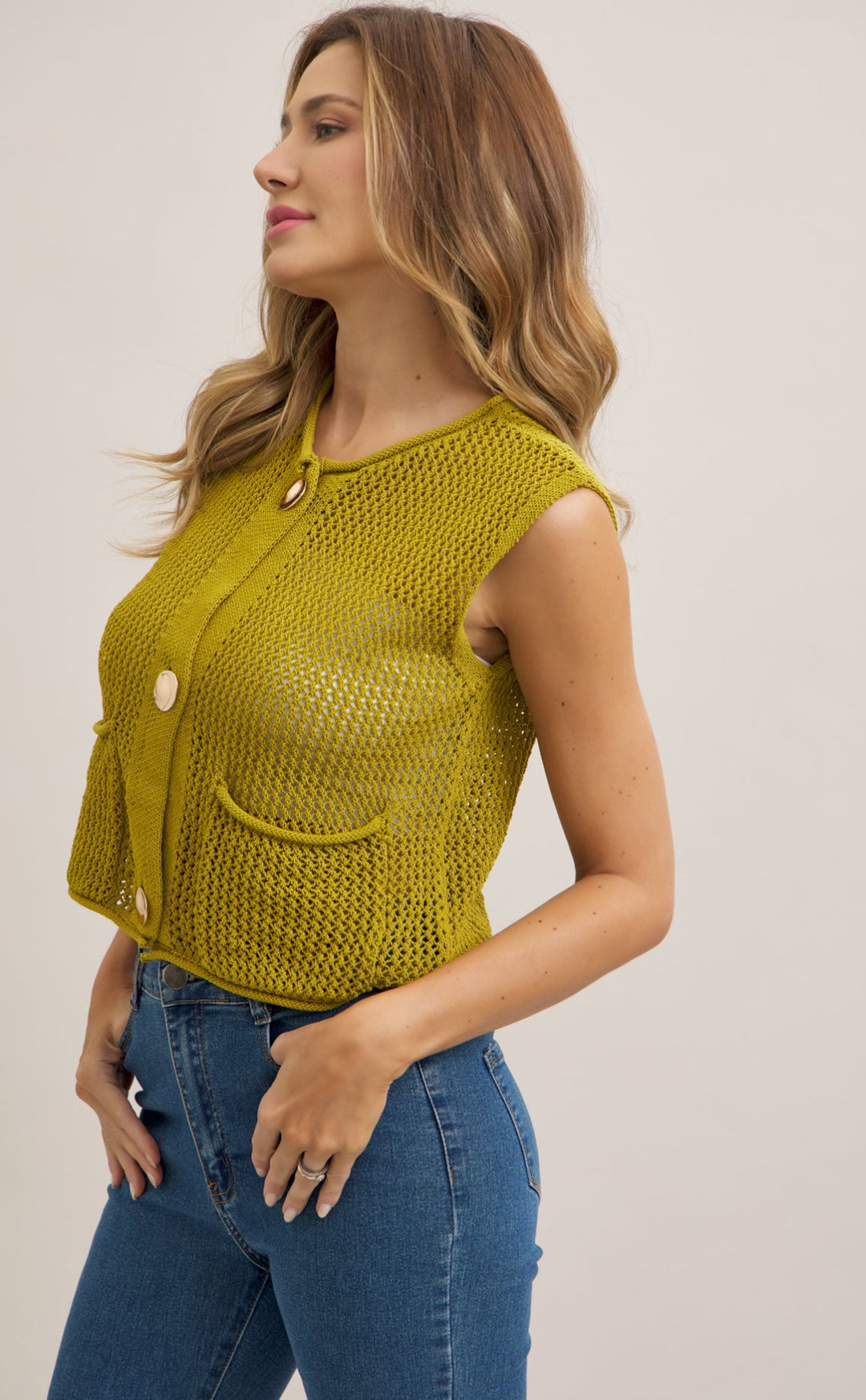 Selene Crochet Knit Vest With Pocket