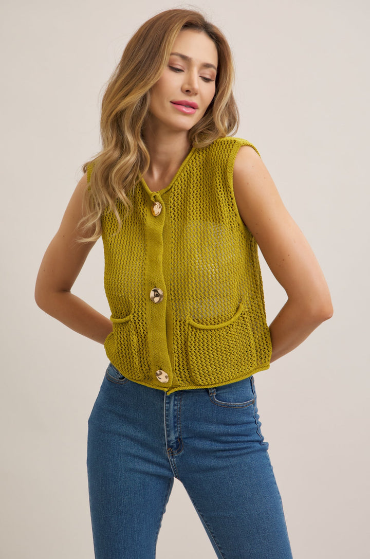 Selene Crochet Knit Vest With Pocket