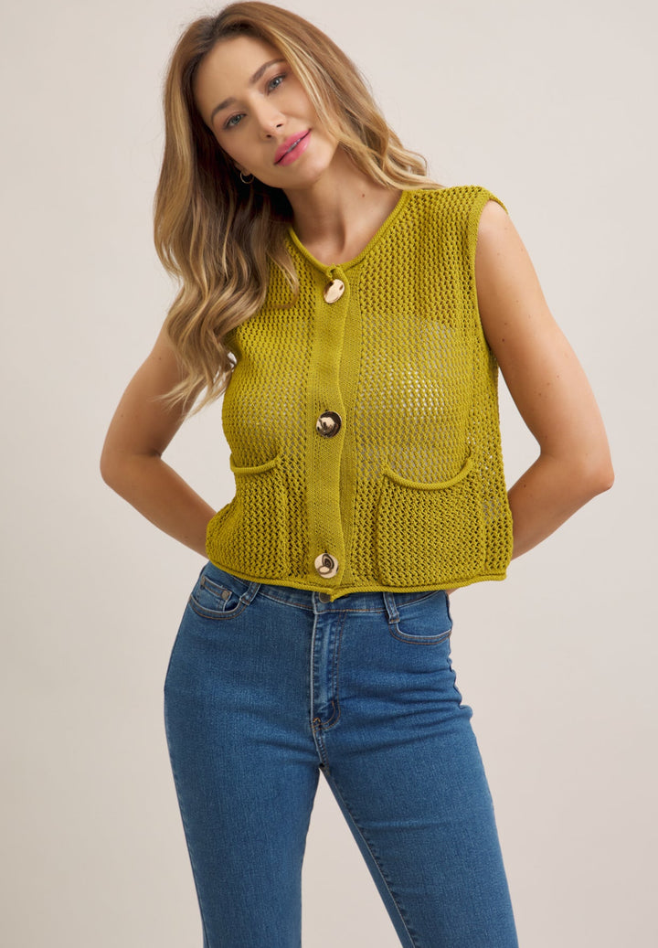 Selene Crochet Knit Vest With Pocket