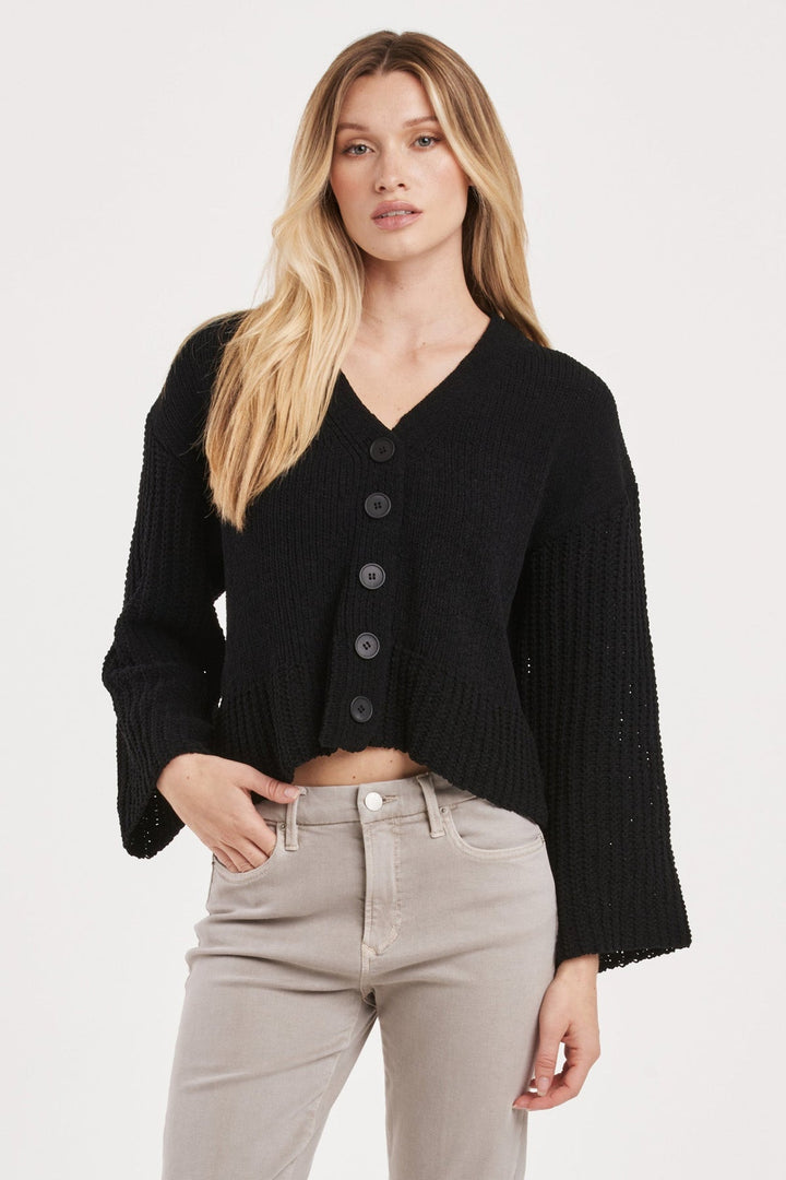 SAMIRA BUTTON FRONT BELL SLEEVES CROPPED CHUNKY KNIT SWEATER