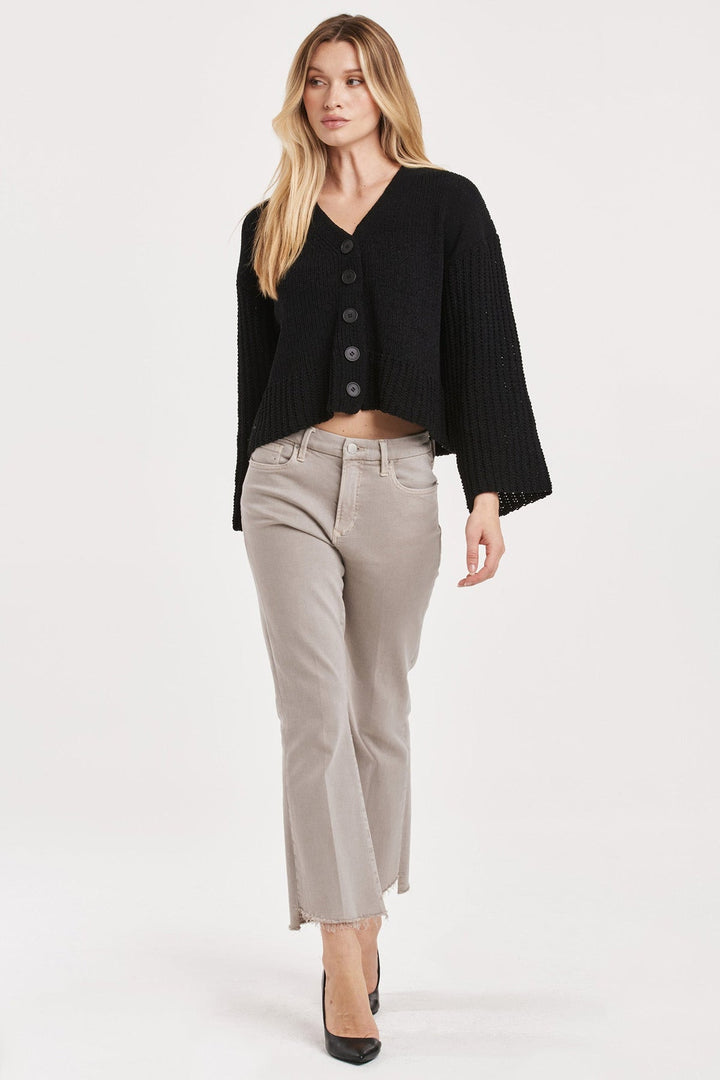 SAMIRA BUTTON FRONT BELL SLEEVES CROPPED CHUNKY KNIT SWEATER