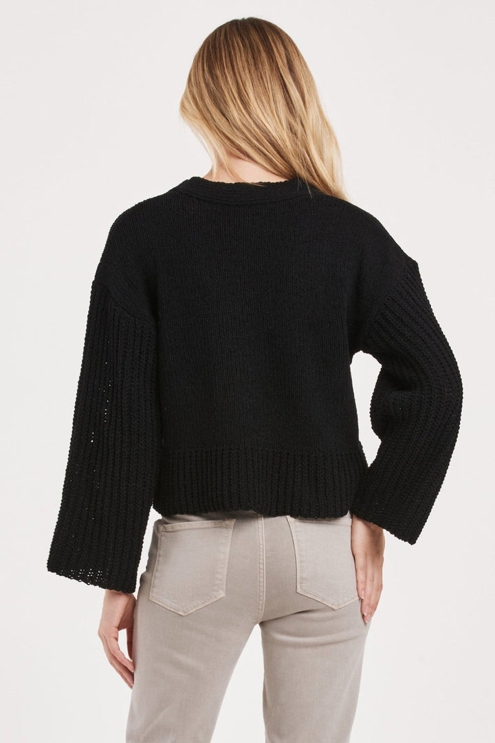 SAMIRA BUTTON FRONT BELL SLEEVES CROPPED CHUNKY KNIT SWEATER