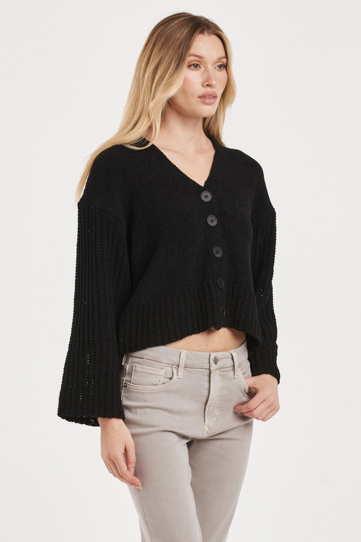 SAMIRA BUTTON FRONT BELL SLEEVES CROPPED CHUNKY KNIT SWEATER