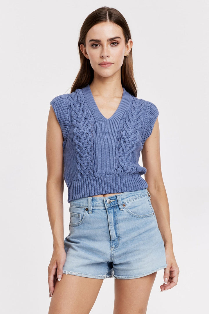 EMBERLY CHUNKY KNIT SWEATER VEST STORMY BLUE