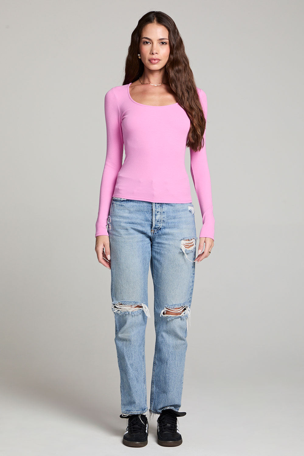 SCOOP LONG SLEEVE SLIM TEE- Pink