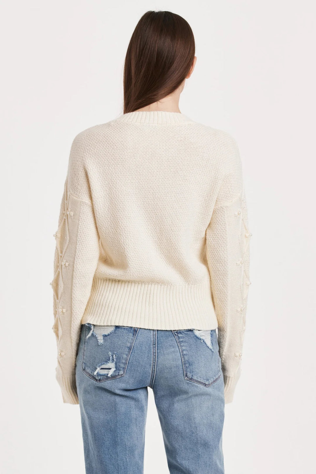 DANIA CABLE KNIT SWEATER WITH RAGLAN SLEEVES AND PEARL DETAIL VINTAGE CREAM