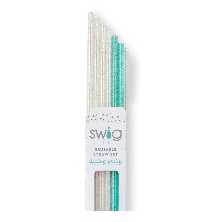 Swig: CLEAR GLITTER + AQUA Reusable Straws