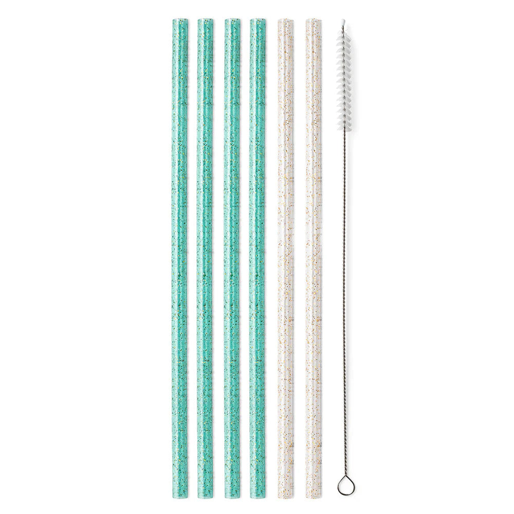 Swig: CLEAR GLITTER + AQUA Reusable Straws